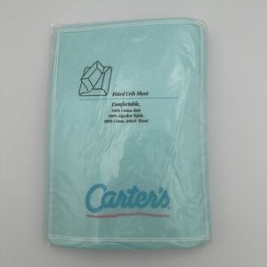 Vintage CARTER'S Fitted Crib Sheet Solid Blue 100% Cotton Knit‎